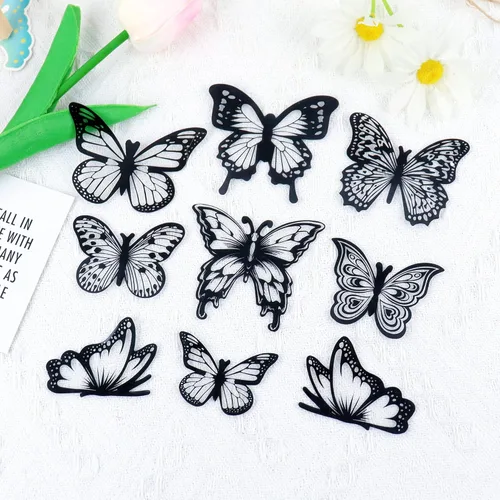 Miniatura 6 de Ercadio Paquete de 36 adornos de mariposa 3D para tartas de mariposa en blanco y negro de PVC para tartas de mariposa, estilo mixto, arte hueco