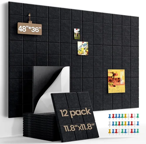 Miniatura 37 de Pizarra de corcho grande para paredes con 30 pasadores, 11.8 x 11.8 pulgadas, paquete de 6 tablones de anuncios para oficina en casa, cocina, tablón