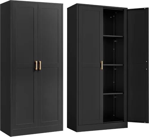 Miniatura 9 de SteeLoong - Gabinete de despensa de cocina, gabinetes de almacenamiento de despensa de metal azul de 71" con puertas y 4 estantes ajustables