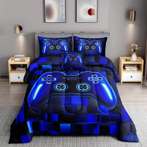 Miniatura 4 de ROWADALO Juego de ropa de cama de 5 piezas para niños, juego de edredón para jugadores en una bolsa, juego completo con edredón, sábanas, sábana