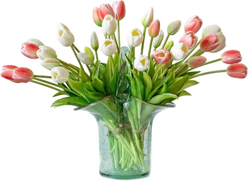 Miniatura 21 de DUYONE 15 flores de tulipanes artificiales, suave al tacto, realista, ramo de tulipanes de látex para el hogar, oficina, boda, fiesta, decoración