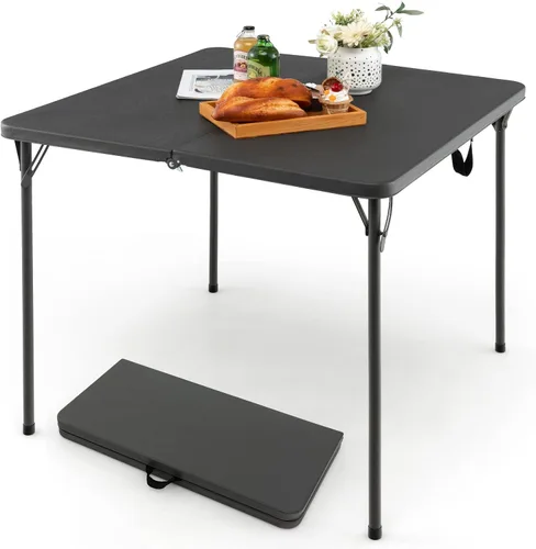 Goplus Mesa plegable cuadrada de 34 pulgadas, mesas plegables de plástico portátiles con patas plegables y asa de transporte, interior y exterior