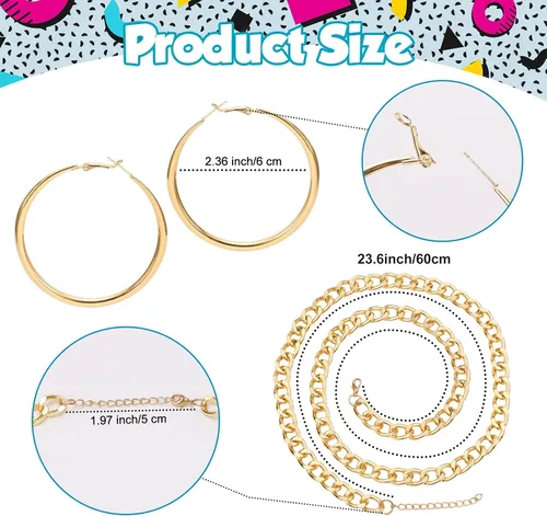Miniatura 5 de XEPST 80s 90s Hip Hop Accessories for Women Men, 80s 90s Outfits Neon Fanny Pack Hat Sunglasses Gold Chain Earrings