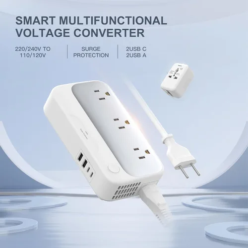 Miniatura 9 de Convertidor de voltaje universal EE.UU. a Europa, combo convertidor de viaje de 220 V a 110 V, adaptador europeo de reducción de voltaje de 250 W