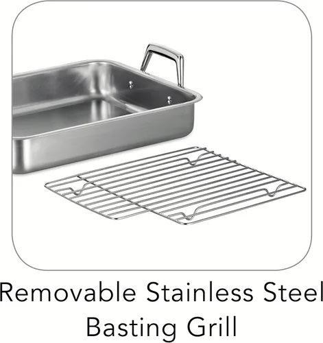 Miniatura 6 de Tramontina Bandeja para Asar de Acero Inoxidable de 13.5 Pulgadas con Rejilla, Asador de Pavo para Horno, Apto para Lavavajillas, Hecho en Brasil