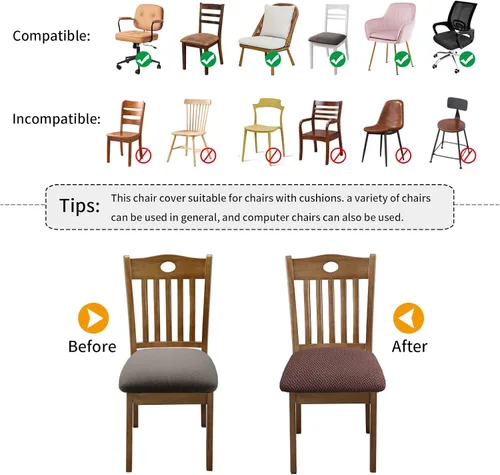 Miniatura 6 de Fuloon Fundas Elásticas para Cojines de Asiento 6 Piezas, Fundas Lavables para Asientos de Sillas, Fundas para Sillas de Comedor para Hotel