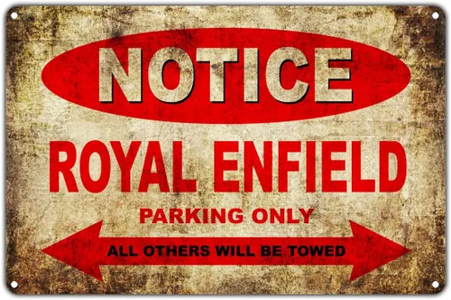 ROYAL ENFIELD - Letrero de estacionamiento de motos con texto en inglés «Bikes Only All Others Will Be Towed», decoración de metal retro vintage,