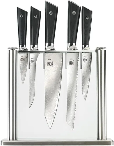Miniatura 9 de Mercer Culinary Juego de cuchillos de 6 piezas de acero de alta calidad con soporte de bloque de vidrio/madera, asas G10