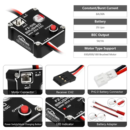 Miniatura 3 de Mini ESC cepillado 30A y 050 50T cepillado motor con soporte de motor de metal para piezas de actualización de orugas Axial SCX24 1/24 RC