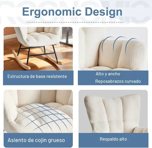 Miniatura 3 de DUMOS Mecedora con respaldo alto, silla deslizadora tapizada de lectura para interiores con asiento cómodo, balancín deslizante para dormitorio