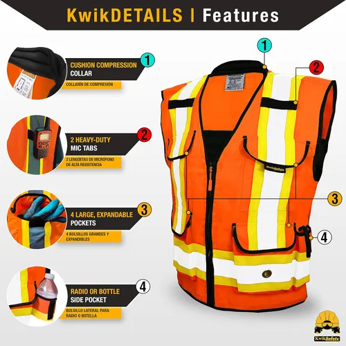 Miniatura 4 de KwikSafety Chaleco de seguridad Godfather Clase 2 [naranja, 2XL] + paquete de casco duro de ala completa TORTOISE