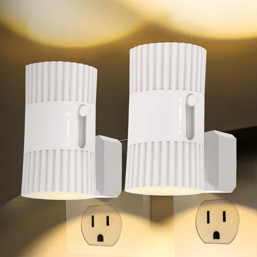 Luces nocturnas enchufables a la pared, luz nocturna giratoria de 90° con sensor de atardecer a amanecer, luz de pared regulable de 0-100 lúmenes,