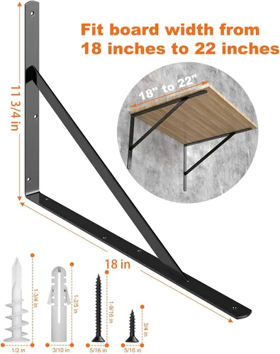 Miniatura 2 de LuckIn Paquete de 8 soportes de estante resistentes, soportes de estante de pared de 18 pulgadas con triángulo de 90 grados, carga máxima de 250