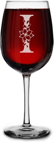 Miniatura 14 de shop4ever Copa de vino con monograma floral con inicial grabada de 16 onzas (B), copa de vino grabada con tallo para mujer, regalo de cumpleaños