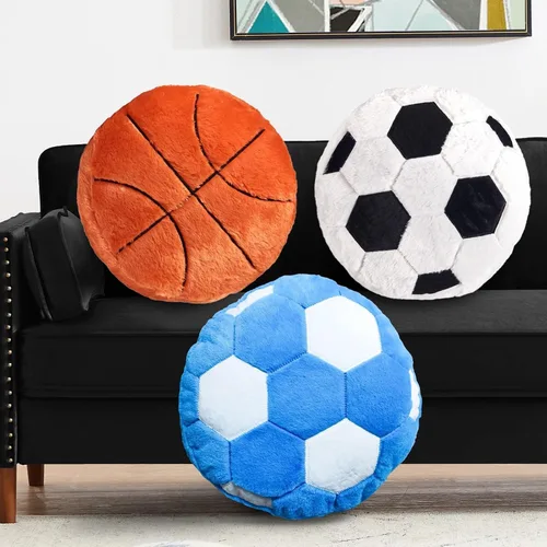Miniatura 6 de Almohada de fútbol azul esponjosa para decoración de dormitorio, suave temática deportiva, decoración de habitación, perfecta para decoración