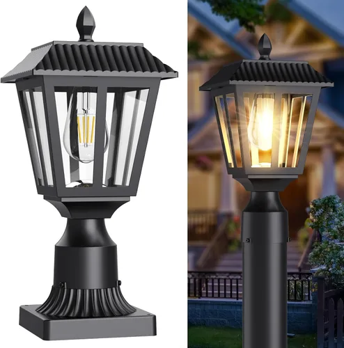 Miniatura 9 de Greluna Luces solares para poste, lámpara solar del anochecer al amanecer con base de montaje en muelle, luces de poste al aire libre impermeables