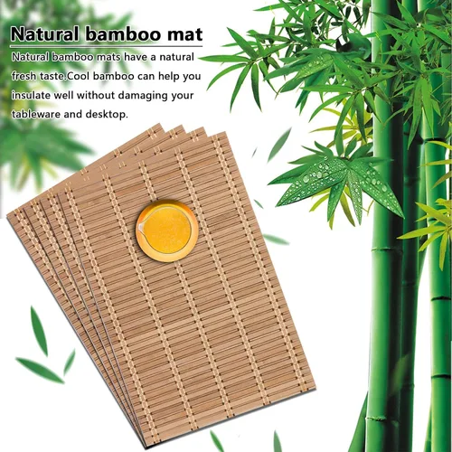 Miniatura 3 de NETEHA Juego de 4 manteles individuales de bambú natural, cuadrados de madera, adecuados para manteles individuales de bambú antideslizantes