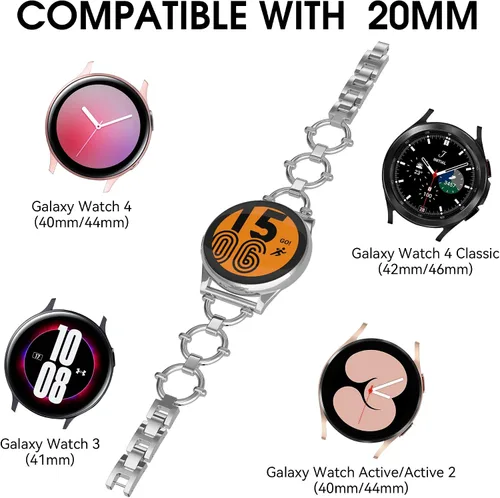 Miniatura 2 de Correa de metal de 0.787 pulgadas compatible con Samsung Galaxy Watch 4 y 5 (1.575 pulgadas, 1.732 pulgadas), bonita y elegante ajustable para reloj