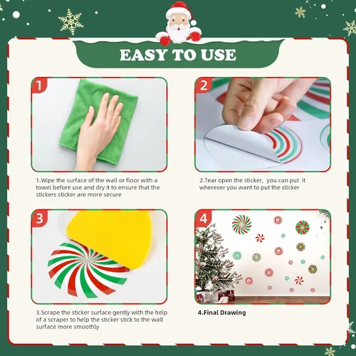 Miniatura 6 de 126 Piezas de Adhesivos de Pared de Navidad, Decoraciones de Dulces de Navidad, Adhesivos de Pared de Navidad, Adhesivos de Suelo de Menta para Rojo