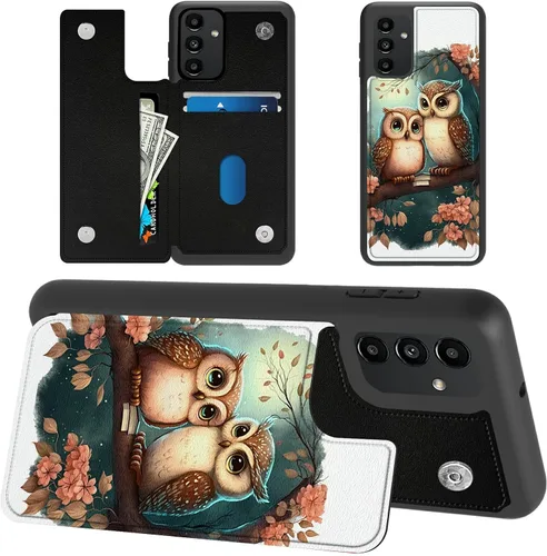 Miniatura 9 de Funda tipo cartera para Samsung Galaxy A14 5G con tarjetero y bloqueo RFID, piel sintética suave, función atril, cierre magnético, funda delgada