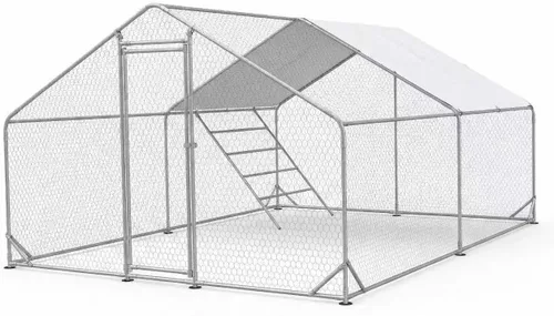 Miniatura 17 de CHIKENCOOP Gallinero de metal grande de 9.8 x 9.8 x 6.5 pies, corral para aves de corral al aire libre para 6 a 10 pollos, jaula de pato resistente