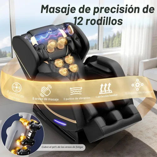 Miniatura 5 de Megashock SL Track 2026 Silla de masaje de cuerpo completo, silla de masaje de gravedad cero con calor trasero, 12 rodillos fijos, masaje de pies
