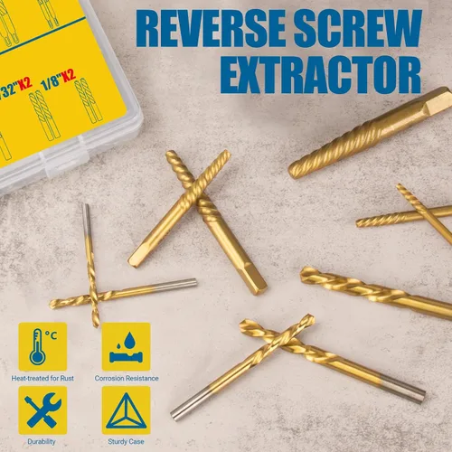 Miniatura 6 de Juego de 14 Piezas Extractor de Tornillos Easy Out y Juego de Brocas de Giro Izquierdo, Juego de Extractor de Tornillos Barridos para Quitar