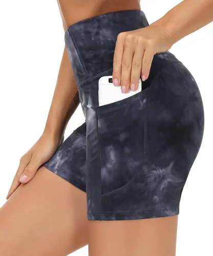 Miniatura 4 de THE GYM PEOPLE - Pantalones cortos de yoga para mujer, con cintura alta, control de abdomen y bolsillos profundos, para gimnasia, entrenamiento