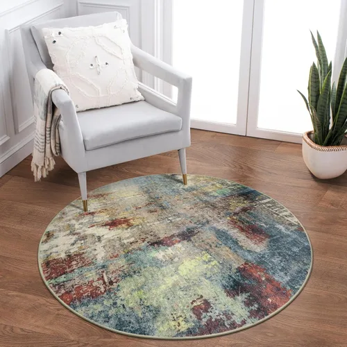 Miniatura 22 de Lahome Alfombra redonda moderna abstracta de 3 pies, color azul, lavable, de 3 x 3 pies, para cocina, entrada, suave, pequeña, antideslizante