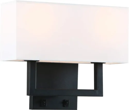 Miniatura 8 de PERMO Apliques de pared con acabado negro, doble aplique con pantallas textiles blancas y botón de encendido/apagado, lámpara de pared para sala