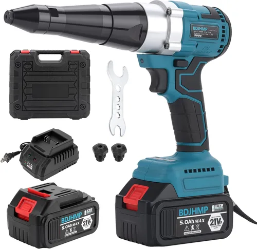 Pistola remachadora inalámbrica sin escobillas, kit de remachador eléctrico portátil automático de 2248lbf para remaches de 1/8" 5/32" 3/16" con 2