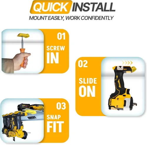 Miniatura 3 de PERCH Paquete de 6 soportes de pared para herramientas inalámbricas DeWalt de 20 V/60 V, soporte de pared para taladro DeWalt con 12 tornillos
