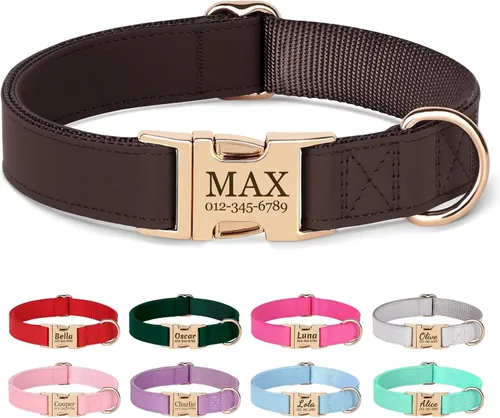 Miniatura 10 de PET ARTIST Collares de perro personalizados, collar de perro rosa grabado personalizado con etiqueta de nombre silenciosa, hebilla dorada