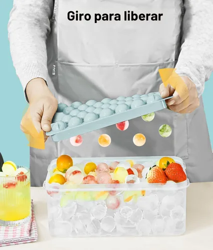 Miniatura 6 de Bandeja para cubitos de hielo con tapa y contenedor, bandejas redondas para cubitos de hielo para congelador, molde de hielo de grado alimenticio