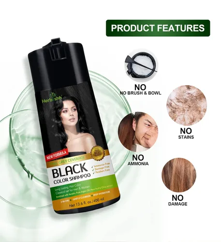 Miniatura 6 de Herbishh Champú de color para cabello gris – Fórmula enriquecida con queratina y flor de forro polar tubérculo – Cobertura total de canas, fácil
