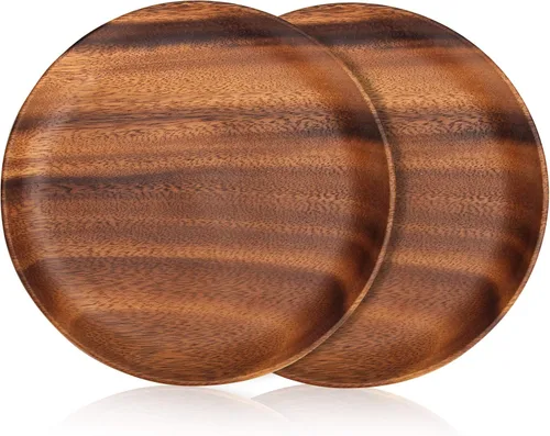 Miniatura 8 de Ayiaren 2 unidades de platos decorativos de madera de acacia para ensalada, tableros redondos de charcutería, aperitivo, postre, tabla de servir