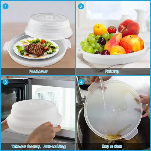 Miniatura 6 de Juego de 2 cubiertas para salpicaduras de microondas con bandeja de platos, cubierta de microondas para alimentos sin BPA, tapa de 10.6 pulgadas