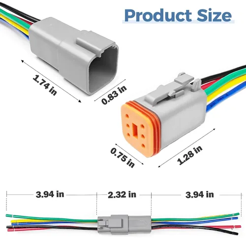 Miniatura 2 de Kit de 6 conectores Deutsch DT de 2 pines negro macho hembra arnés de cableado Deutsch Pigtail de 2 vías impermeable conector eléctrico automotriz