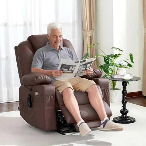Miniatura 2 de MCombo Sillón reclinable eléctrico con capacidad de elevación, masaje y calor para ancianos, 3 posiciones, 2 bolsillos laterales y portavasos