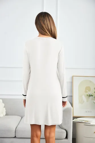 Miniatura 5 de Ekouaer Camisón largo con cuello en V para mujer, camisón con botones