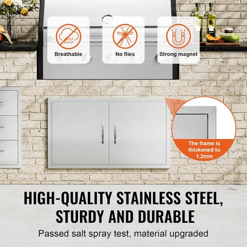 Miniatura 3 de VEVOR Puerta de acceso para barbacoa, 36 pulgadas de ancho x 21 pulgadas de alto, puerta de cocina doble para exteriores, puerta de acero inoxidable