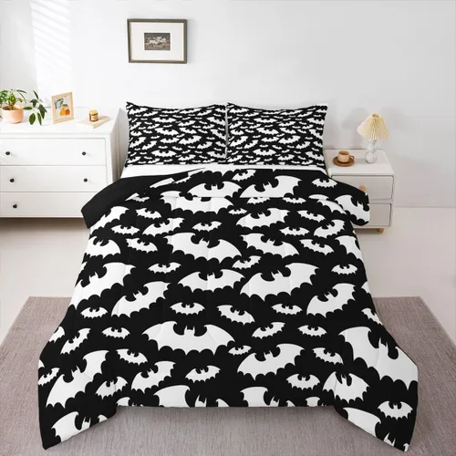 Miniatura 37 de Erosebridal Juego de ropa de cama de murciélago de Halloween, tamaño individual, juego de edredón de estrellas con purpurina y galaxia para niños