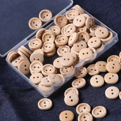 Miniatura 8 de 100 botones de madera hechos a mano de 3/4 pulgadas para manualidades y costura, forma redonda, 2 agujeros, 0.787 in