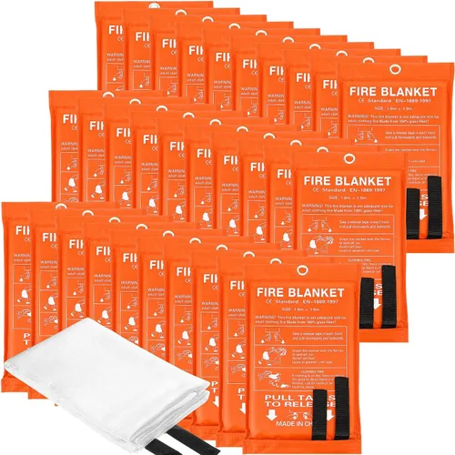 Miniatura 8 de Macarrie Paquete de 30 mantas contra incendios de 39 x 39 pulgadas, manta de emergencia para el hogar y la cocina, manta extintora de fibra de Rojo