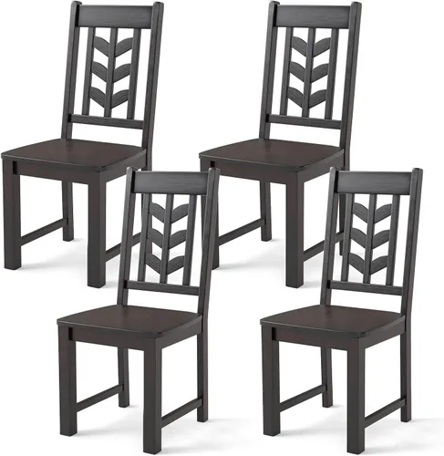 Miniatura 16 de NAFORT Juego de 2 sillas de comedor negras de madera maciza de goma con almohadillas antideslizantes, carga máxima de 430 libras, asiento de granja