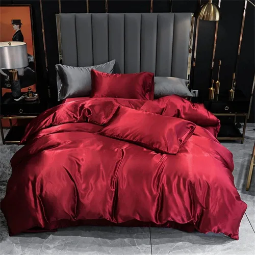 Miniatura 12 de Chanyuan Juego de ropa de cama azul tamaño individual de satén sedoso, funda de edredón lujosa y suave de microfibra, colección de ropa de cama