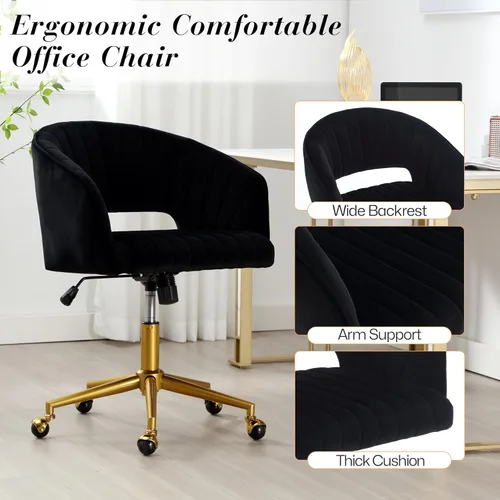 Miniatura 5 de Silla de escritorio giratoria para oficina en casa, moderna silla de escritorio de terciopelo, sillón de altura ajustable con base dorada, silla