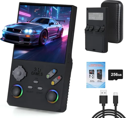 Consola de juegos de mano retro V40 Max, tarjeta TF de 256GB con 40,000 juegos clásicos, pantalla IPS HD de 4.0 pulgadas, batería de 4000mAh, Negro