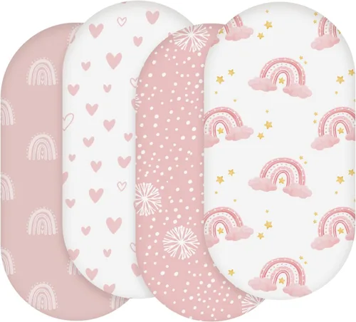 Miniatura 13 de Sábanas ajustadas de moisés de Soarwg Kids, sábanas de moisés para bebé niña, sábana de moisés de ajuste neutro para colchón rectangular, redondo