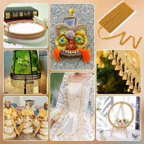 Miniatura 6 de PH PandaHall 13.5 yardas/39.4 ft dorado Gimp Trenza, 0.43 pulgadas/0.433 in de tela plana decorativa de rollo metálico cinta trenzada cinta